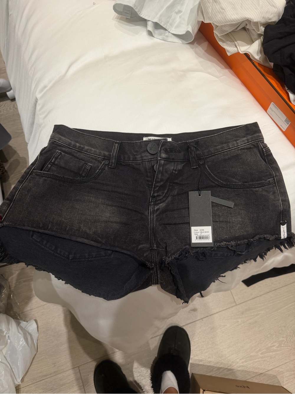 One Teaspoon Black Washed Frayed Denim Shorts